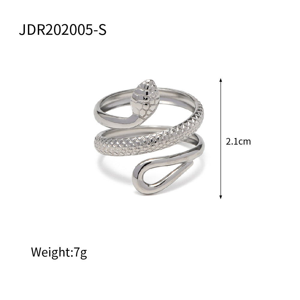 5pcs 18K Gold Plated Stainless Steel Classic Texture Serpentine Design Openwork Adjustable Ring Women's Fashion Titanium Steel Ring