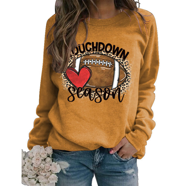 Simple Pullover Round Neck Top T-Shirt Touchdown Printed Loose Hoodie