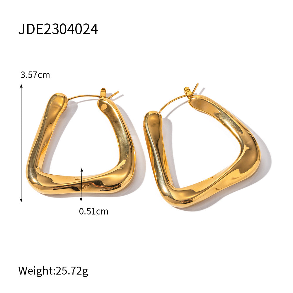 5pcs Earrings 18K Gold-Plated Stainless Steel Trapezoidal Studs Advanced Design Timeless Earrings For Women