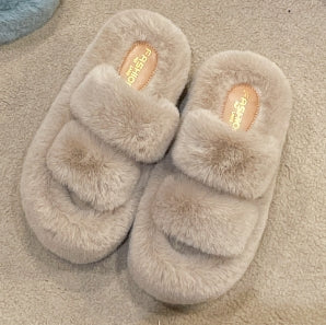 Large Size Fashion Soft 7Cm Outside Wearing Fluffy Slippers Female Flat Flip-Flops Autumn New Thickened Slippers