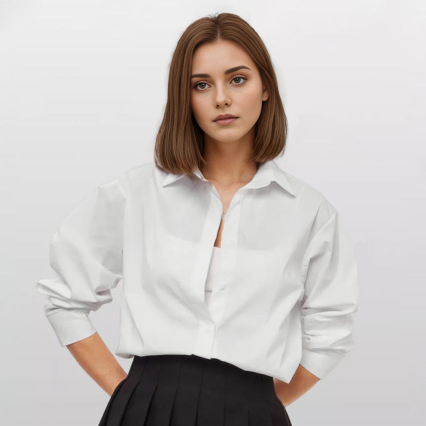 White Lapel Loose Single Breasted Temperament Shirt Wildberries Spring Summer Fashion Women