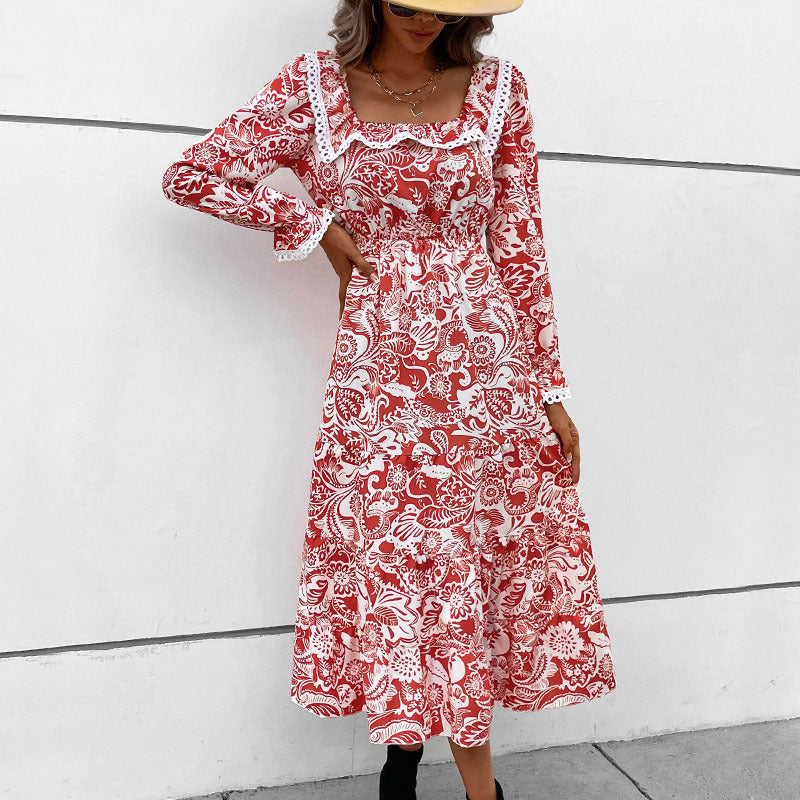 New Autumn New Women Long-Sleeved Printed Dress