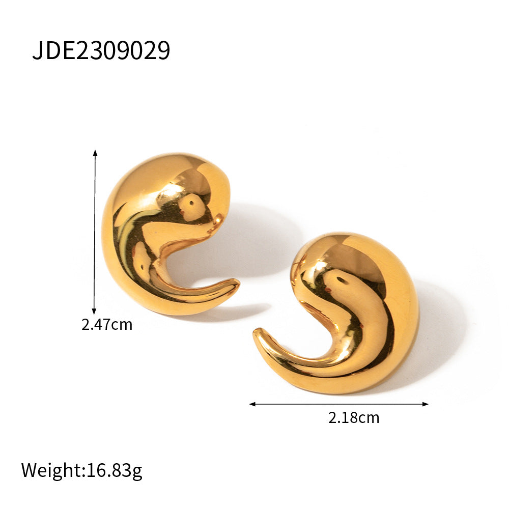 5pcs 18K Gold Stainless Steel Smooth Hollow Earrings Blogger With Fashion All Round Hoop Earrings Girl