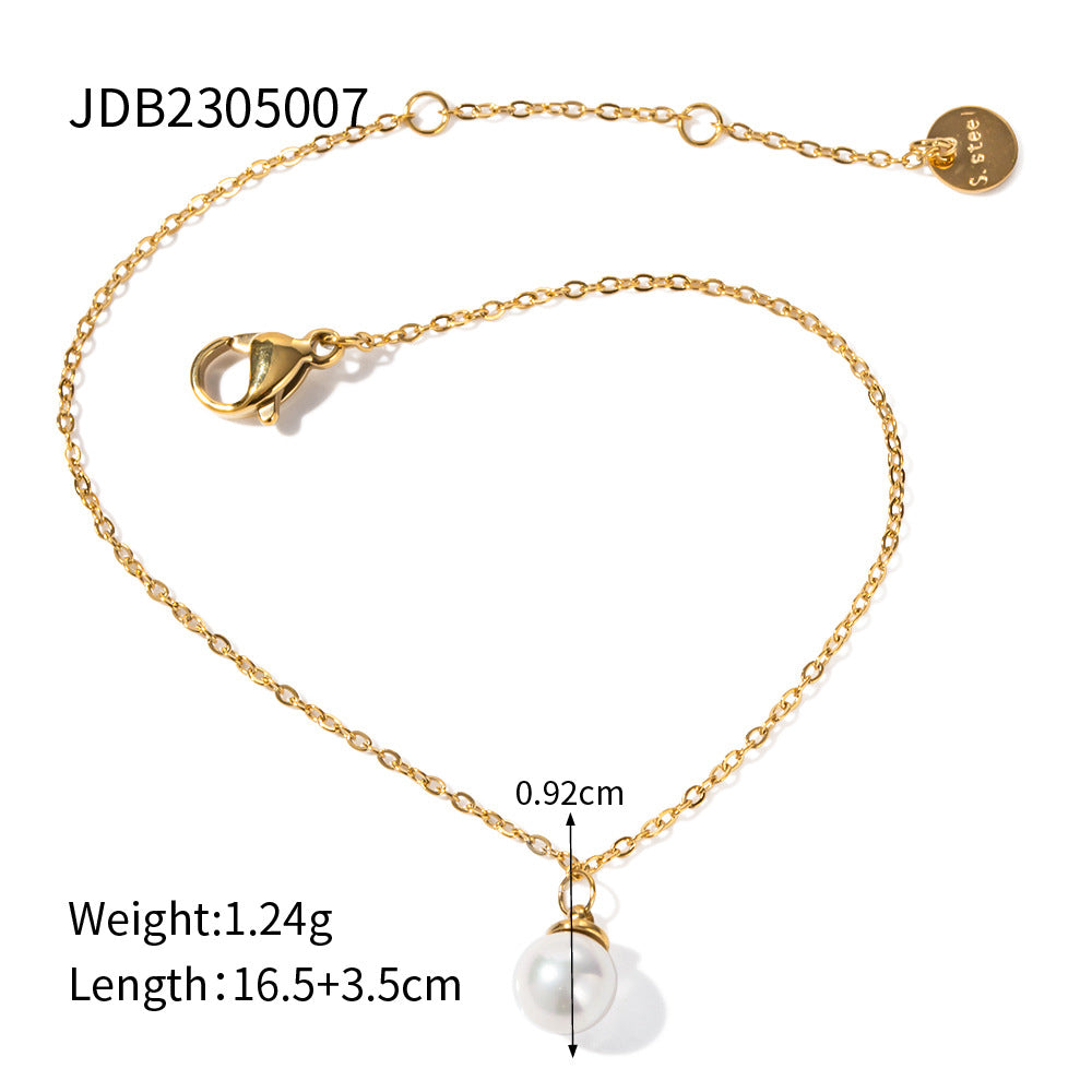 5pcs New Fashion Style 16K Gold Stainless Steel Pearl Pendant Bracelet Ladies Style Vintage Bracelet