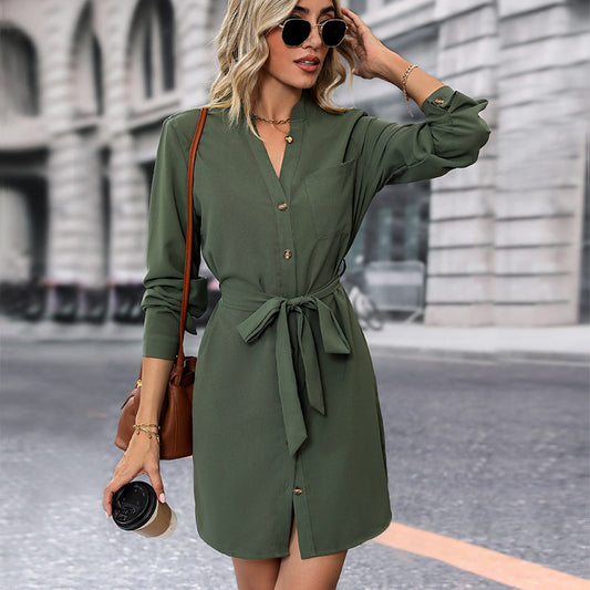 New Autumn New Women's Solid Color Long-Sleeved Dress