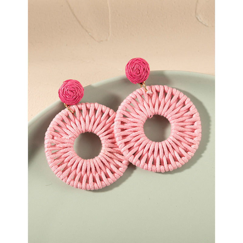 5 pairs Holiday Rattan Earrings For Women Spring And Summer Raffia Woven Earrings Temperament Earrings