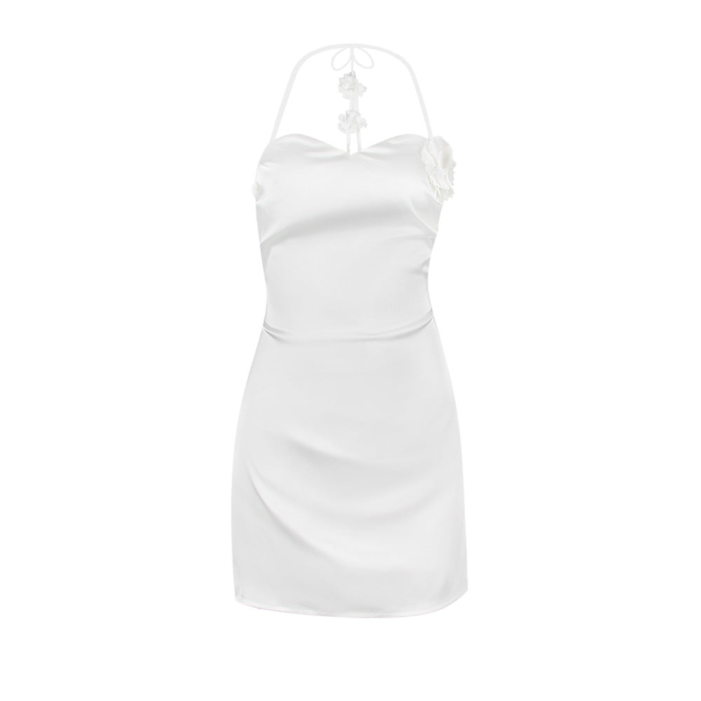 Women's Sexy Halter Halter Strapless Spice Girl Dress Halter Little Dress White Dress