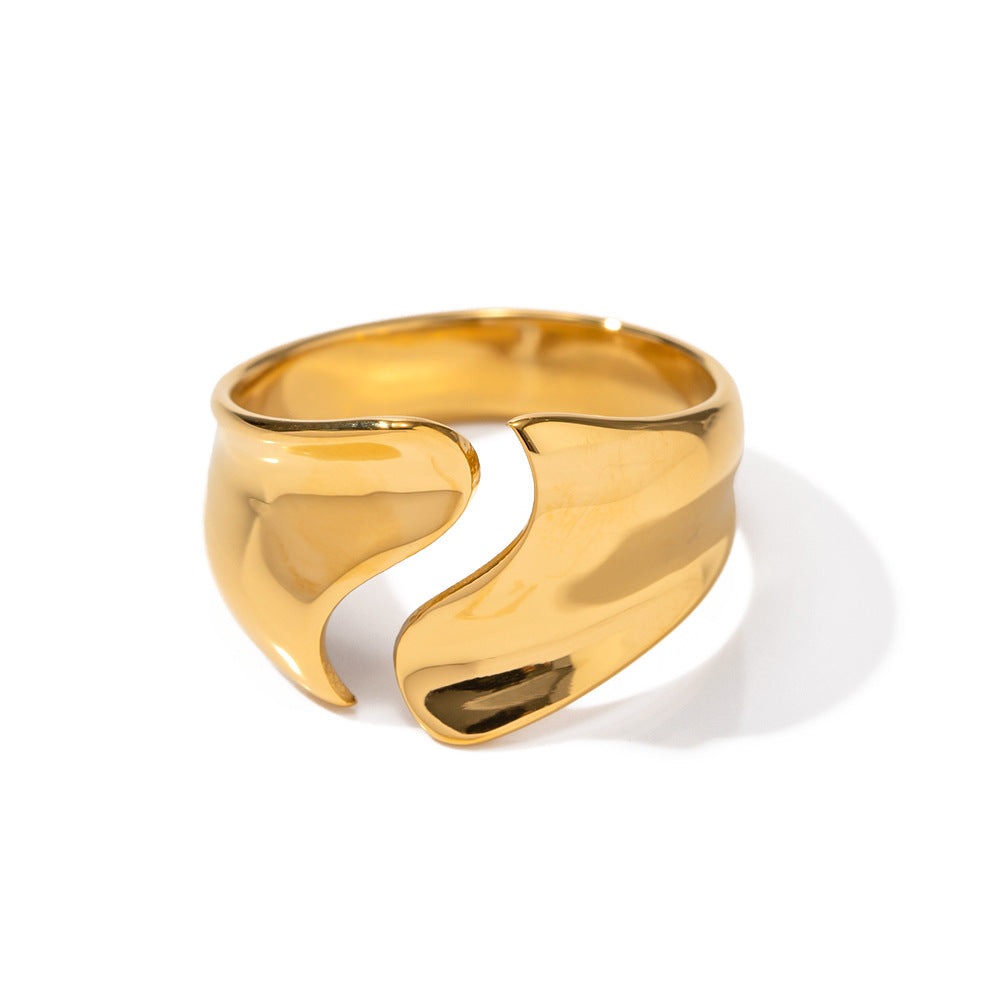 5pcs Niche Design Exaggerated Style 18K Gold Plated Stainless Steel Curved Ring Open Ring Does Not Fade Jewelry