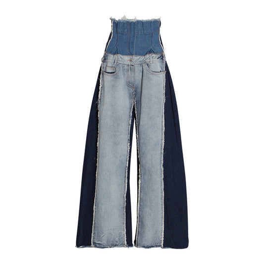 Color Contrast Jeans Children's New Spring Fashion High Waist Hanging Loose All Matching Thin Mop Pants Female Tide