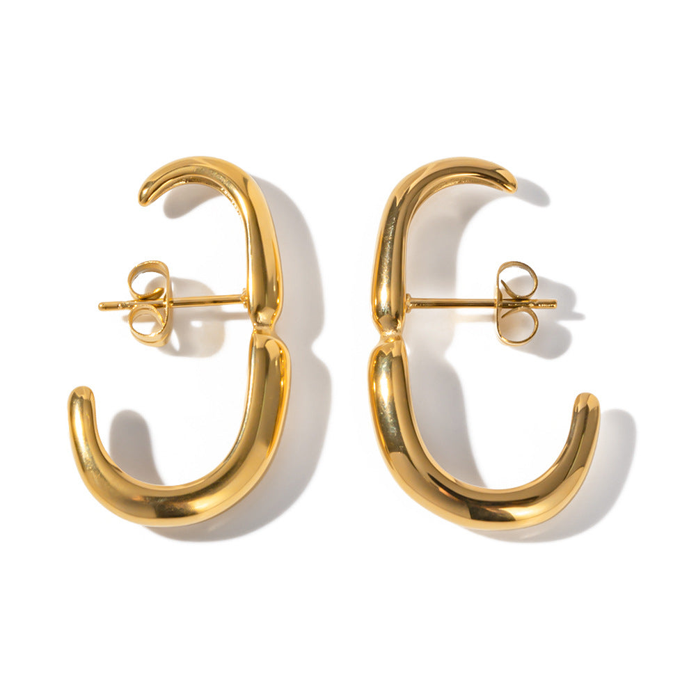 5pcs 18K Gold Stainless Steel Geometric Curve Earrings Do Not Fade Polished Earrings Women Fashion Accessories