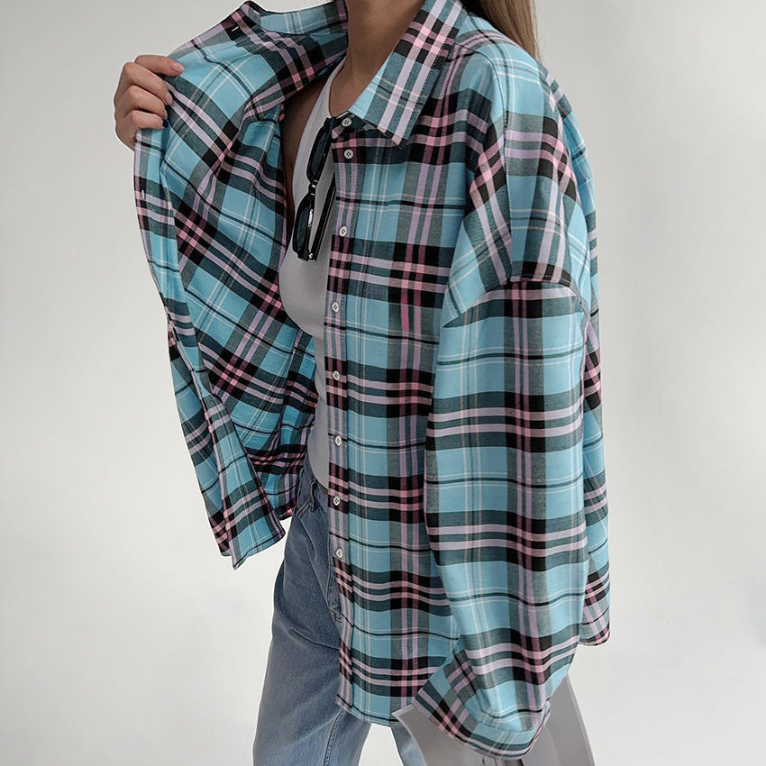 Girls Sense Plaid Shirt Autumn And Winter New Casual Loose Design Sense Plaid Shirt Women