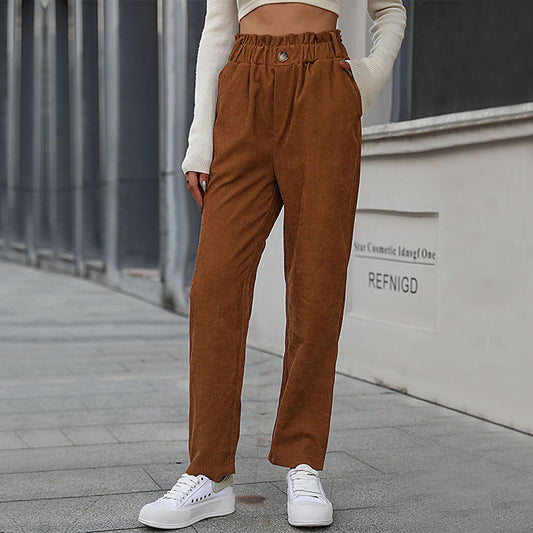 Fashion Women's Autumn New Casual Solid Color Corduroy Pants