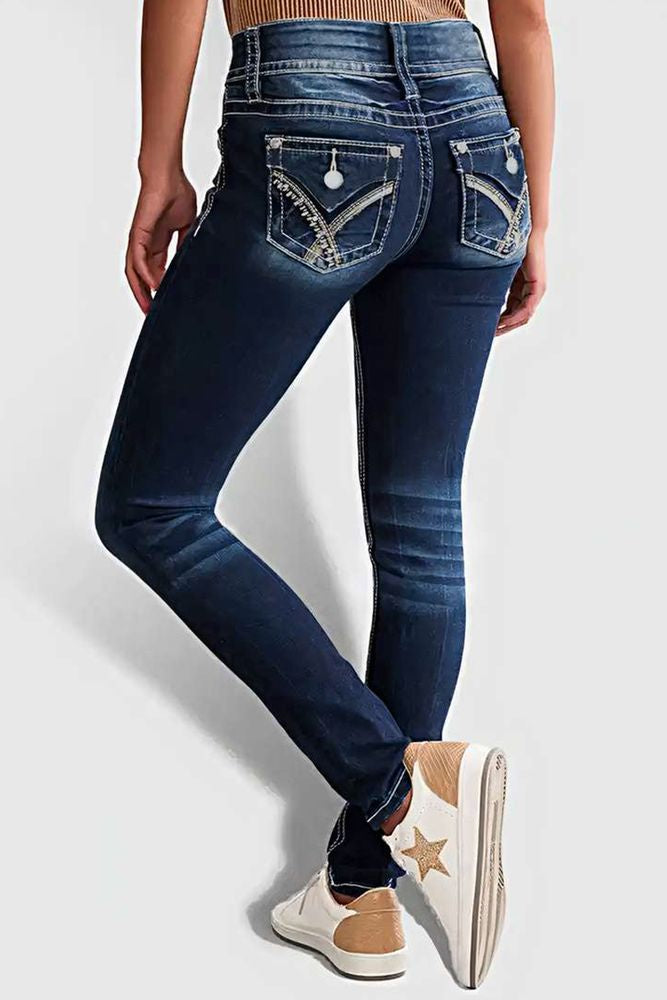 Button Front Mid Waist Skinny Jeans