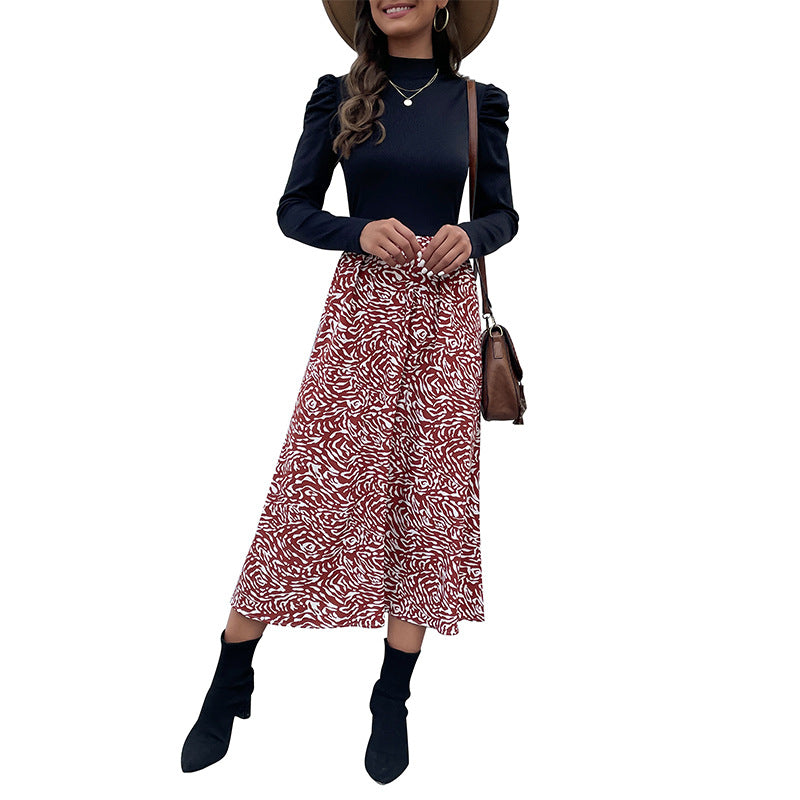 New Autumn And Winter New Women's Long-Sleeved Splicing Half Skirt Dress