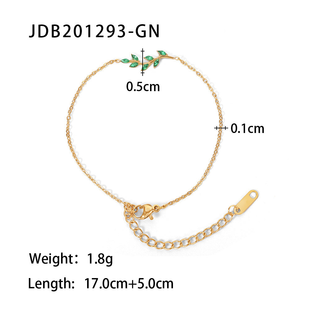 5pcs Stylish Women's Titanium Steel Bracelet Jewelry 18K Gold Stainless Steel Green // White Diamond Pendant Bracelet