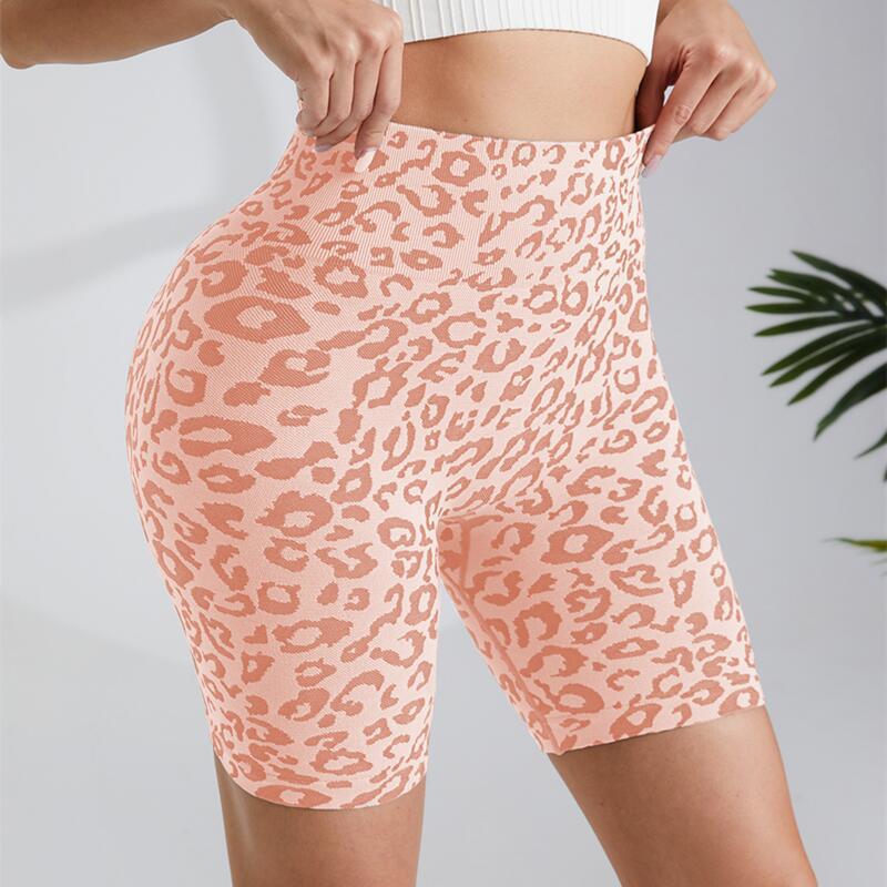 High-Waisted Leopard Print Yoga Five-Quarter Pants With Hip Lift Over Running Half-Pants Peach Butt Fitness Shorts