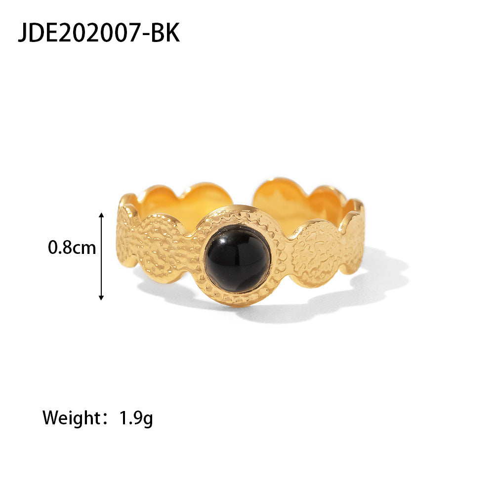 5pcs Vintage Stainless Steel Ring 18K Gold Plated Ring Set With Malachite Jewelry Accessories