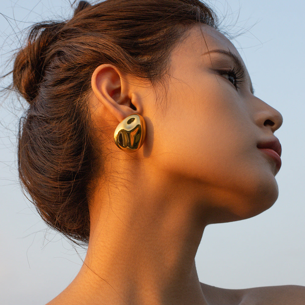 5pcs Compact Gold Stud Earrings Stylish Personality 18K Gold Stainless Steel Lava Sag Earrings