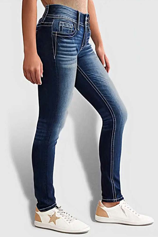 Button Front Mid Waist Skinny Jeans