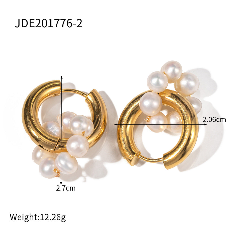 5pcs Earrings 18K Gold Plated Asymmetrical Natural Light Pearl Pendant Earrings Jewelry