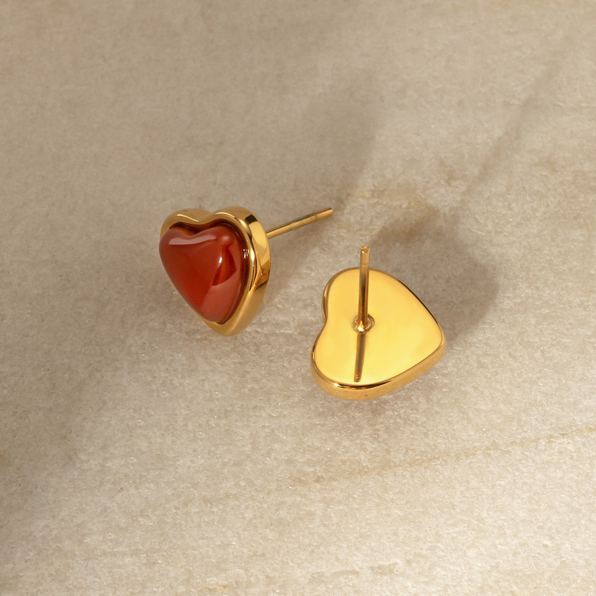 5pcs Minimalist Geometry Series 18K Gold Stainless Steel Inlaid With Red Love Earrings For Women