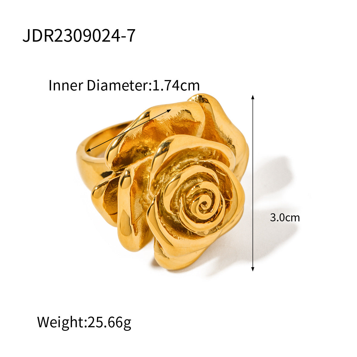 5pcs 18K Gold Stainless Steel Rose Ring No. 7 Simple Ring Three-Dimensional Sculpture Flower