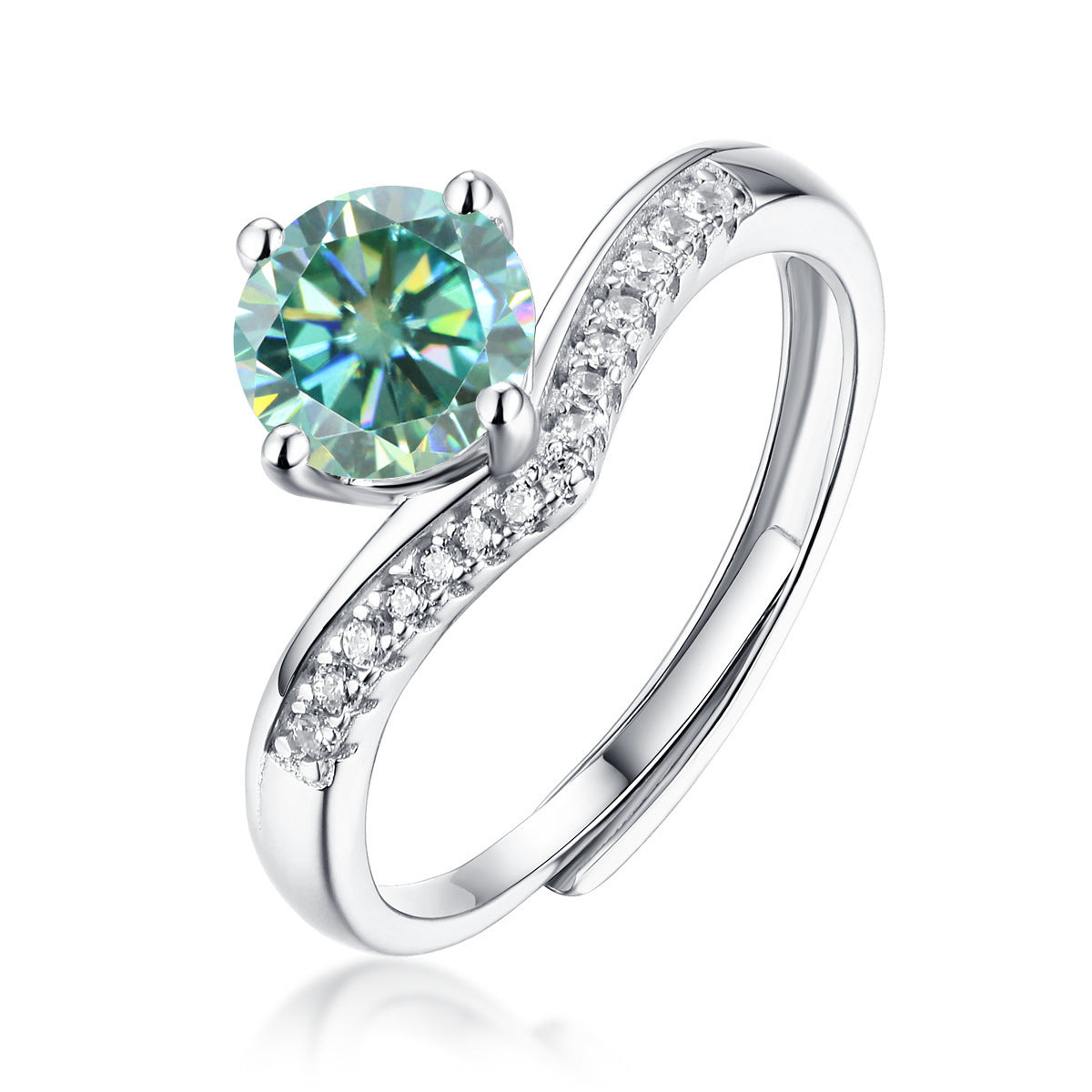 Green Moissanite 1-Carat Crown Four-Claw Ring With Gra Certificate S925 Silver Adjustable Gem Ring