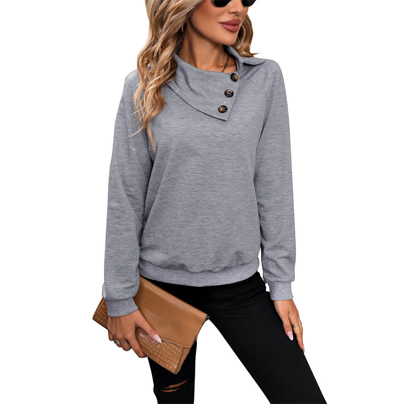 New Women's Solid Color Long Sleeve Lapel Hoodie Female Autumn