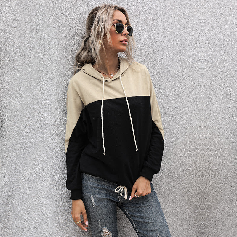 Fashion Women's Autumn And Winter Long Sleeve Splicing Loose Hoodie Women Hooded