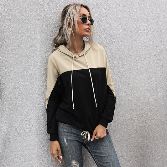 Fashion Women's Autumn And Winter Long Sleeve Splicing Loose Hoodie Women Hooded