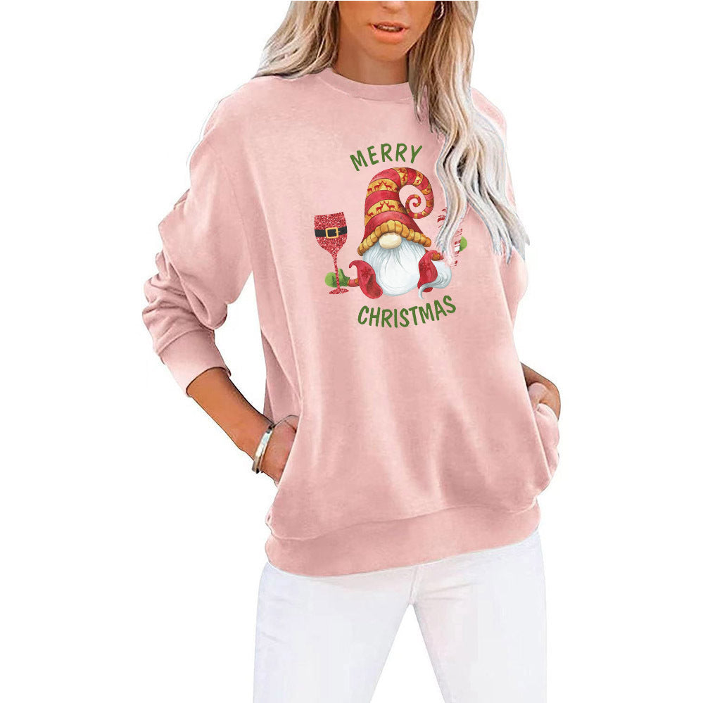 Autumn And Winter New Christmas Printed Hoodie Long-Sleeved Round Neck Hoodie