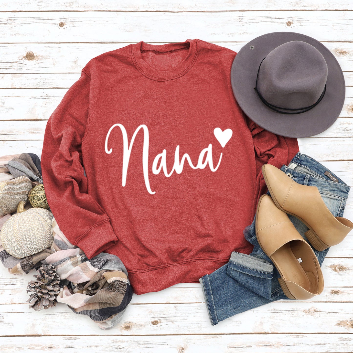 Nana Love Letter Printed Round Neck Long Sleeve Loose Plus Size Hoodie