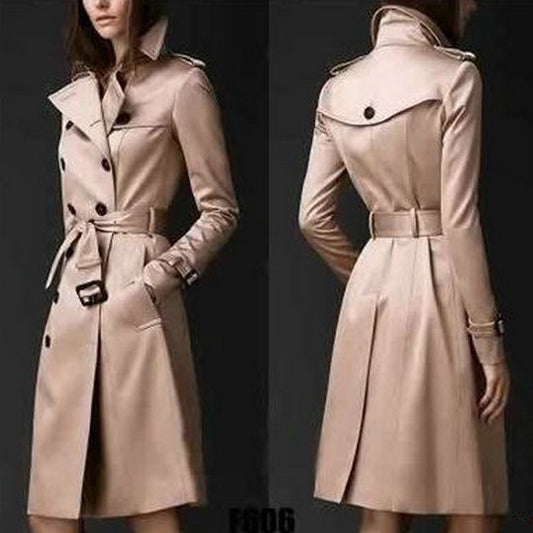 Spring And Autumn Coat Women's Long Coat Fashion Trend Double Breasted Slim Long Trench Coat