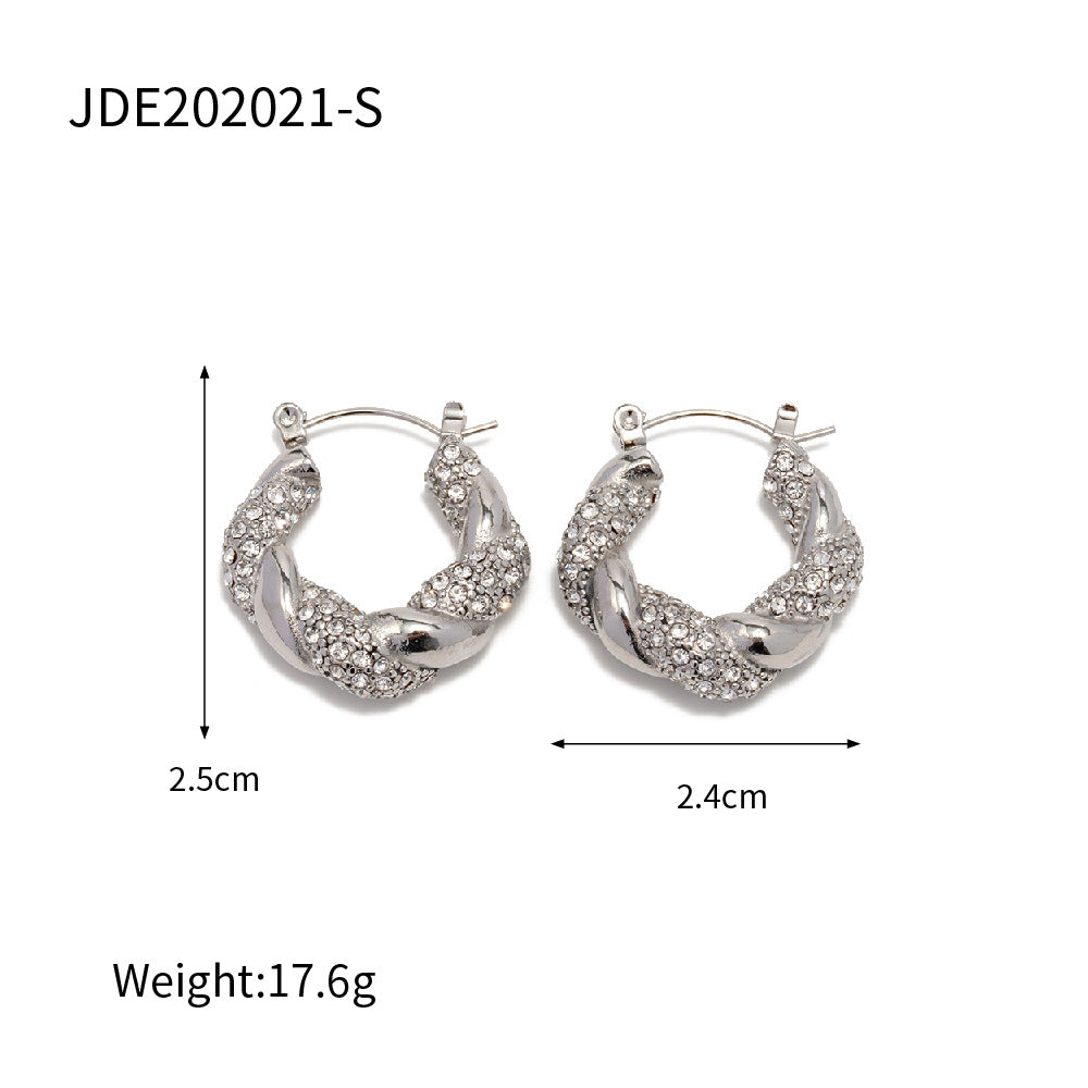 5pcs Steel Color Stainless Steel Smooth Hollow Earrings Blogger With Fashion All Round Hoop Earrings Girl