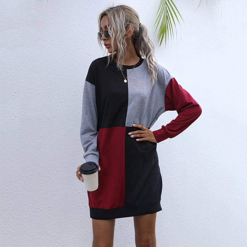 New Autumn New Women's Long Sleeve Color Hoodie Dress