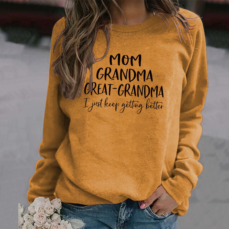 Fashion Base Long Sleeve T-Shirt Mom Grandma Great Letters Fall/Winter Plus Size Ebay Hoodie