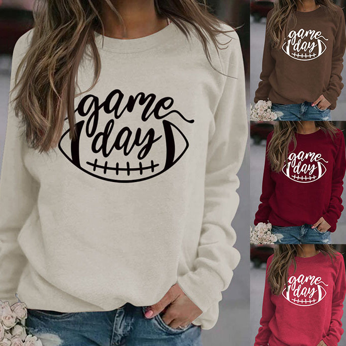 Game Day Baseball Letter-Loose Women's Crew-Neck Fall/Winter Long-Sleeved Shirt Plus Size Hoodie