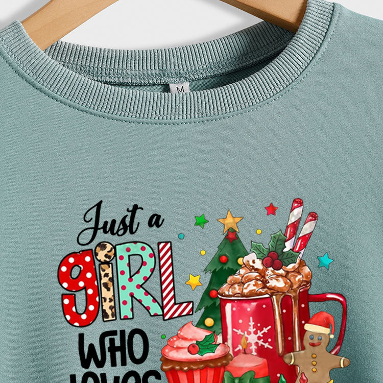 Just A Girl Who Letters Christmas Bottom Crewneck Long-Sleeved Hoodie