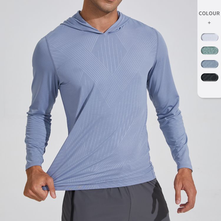 Leisure Fitness Sports Quick Drying Men's Solid Color Hoodie Outdoor Running Cycling Basketball Training Long Sleeve Men's T-Shirt