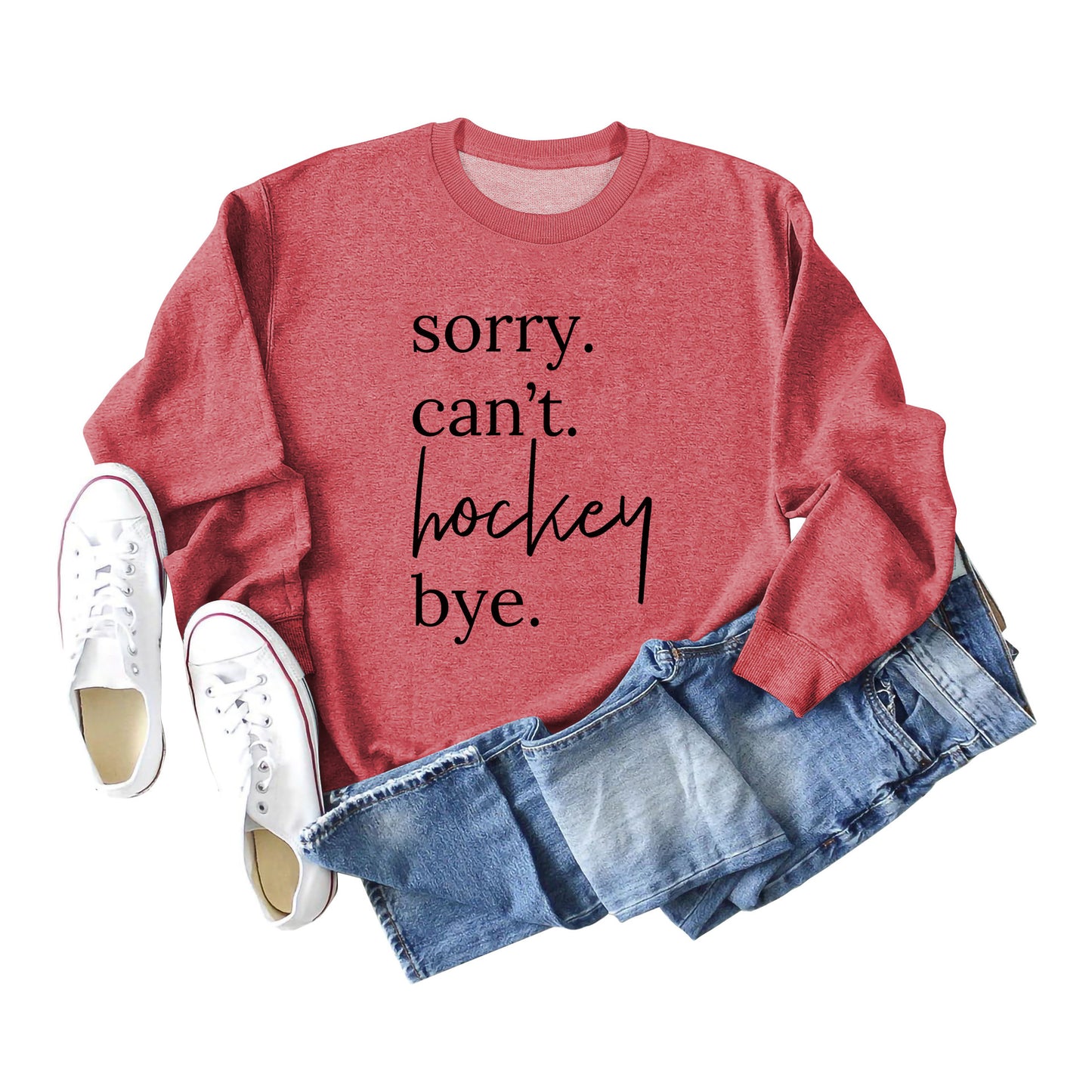 Casual Long Sleeve Sorry Can't Hockey Bye Women's Round Neck Loose Sweater