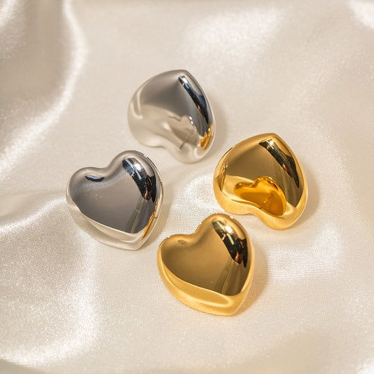 5pcs Accessories 16K Gold Stainless Steel Smooth Heart Exaggerated Design Sense Of Non-Fading Earrings