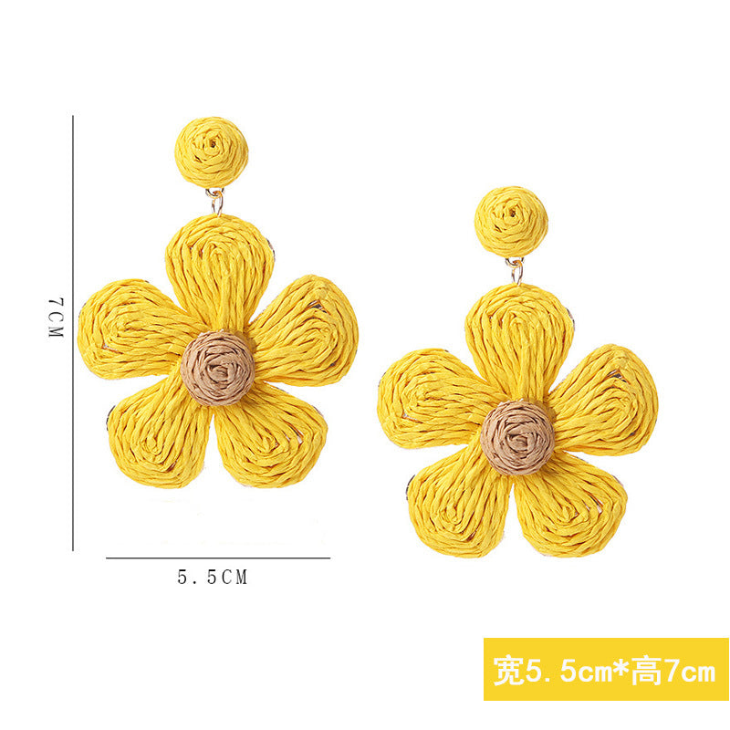 5 pairs Holiday Rattan Earrings For Women Spring And Summer Raffia Woven Earrings Temperament Earrings