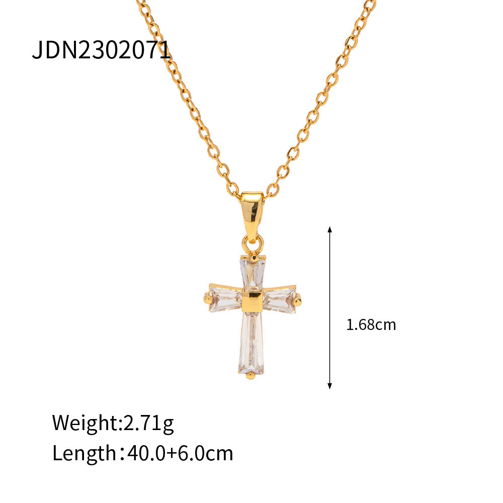 5 pcs Popular Necklace 18K Gold Plated Stainless Steel Cross Combination Pendant Necklace For Women