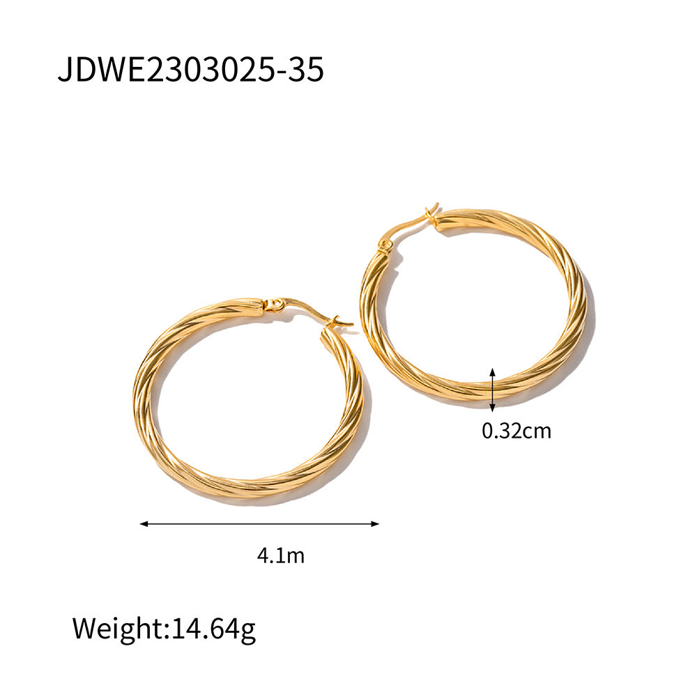 5pcs Stylish 18K Gold Stainless Steel Cable Line Earrings Timeless Titanium Steel Earrings For Women