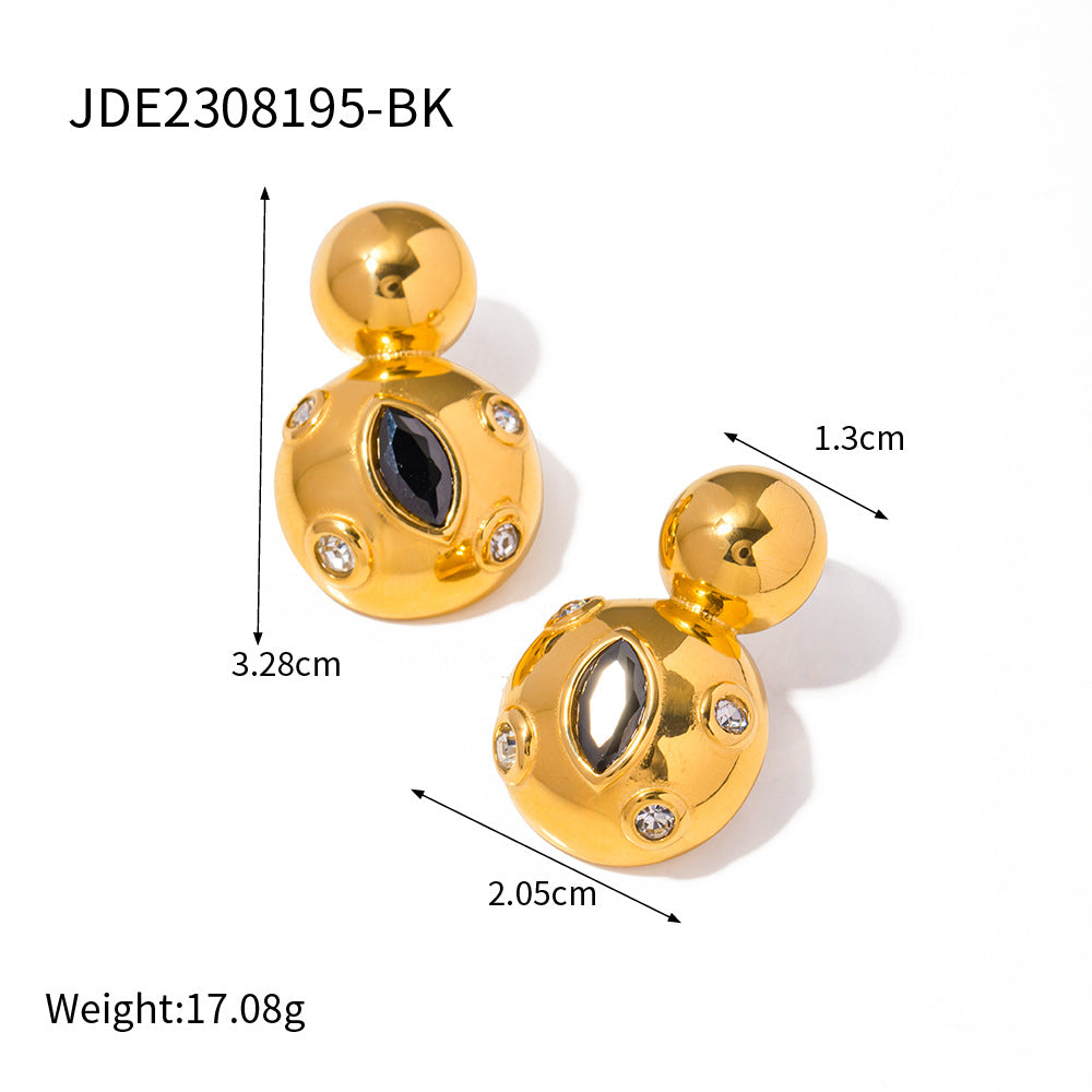 5pcs 18K Gold Stainless Steel Chubby Double Round Ball Drop Earrings For Women Accessories