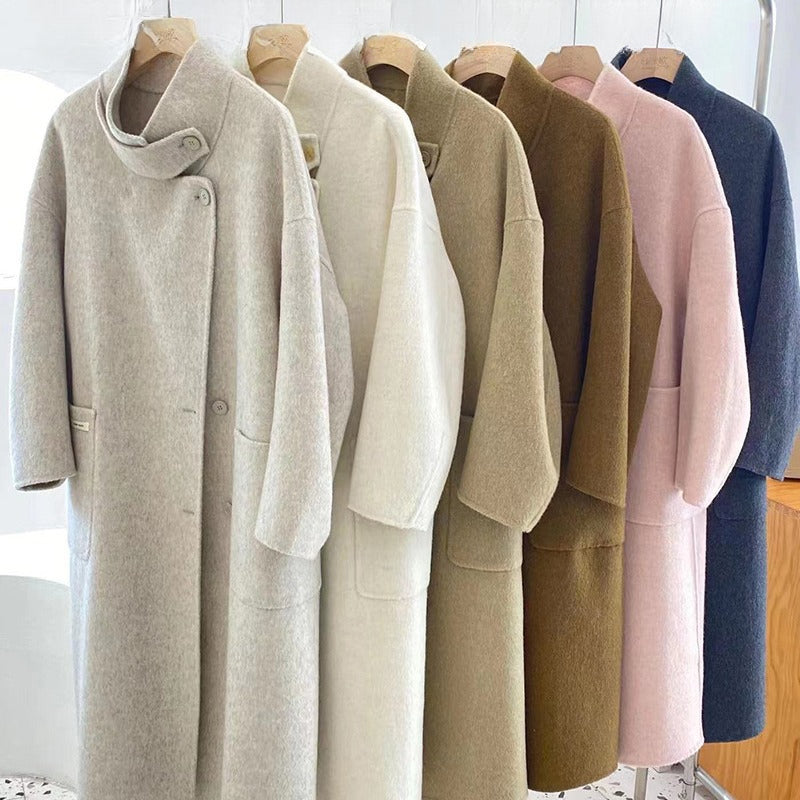 Autumn And Winter Stand Collar East Gate Big Pocket Long Long Wool Double-Sided Wool Coat Women's Coat Top