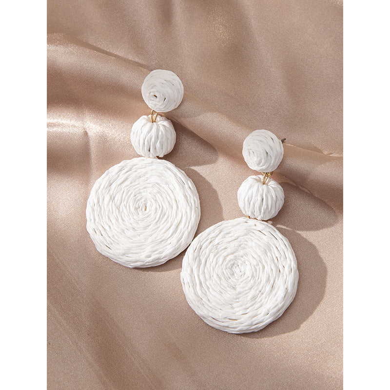 5 pairs Holiday Rattan Earrings For Women Spring And Summer Raffia Woven Earrings Temperament Earrings