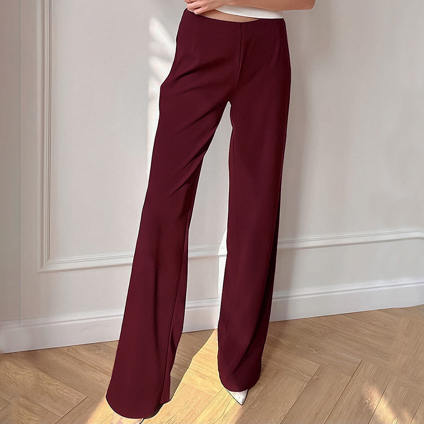 Wine Red Air Layer Elastic Mid-Waist Straight Leg Casual Pants New Autumn Fashion Pants Woman