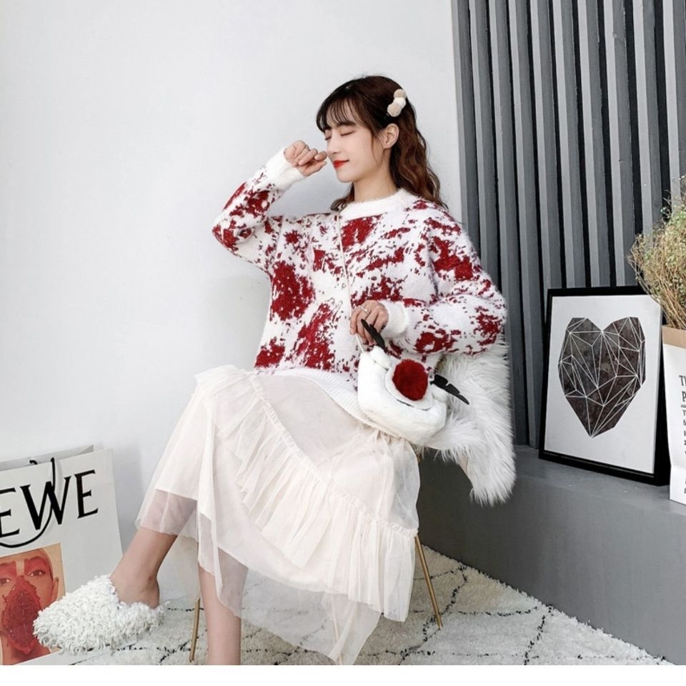 Christmas Sweater Female New Autumn And Winter Round Neck Cover Loose Lazy Wind Knitting