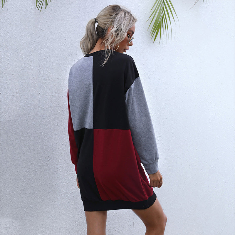 New Autumn New Women's Long Sleeve Color Hoodie Dress